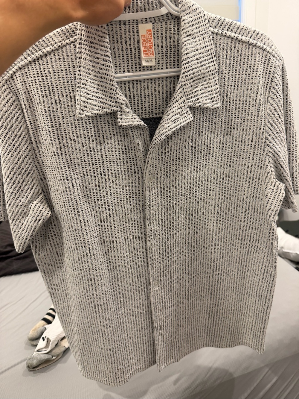Men's Short-Sleeve Button Shirt - White with Black Stripe